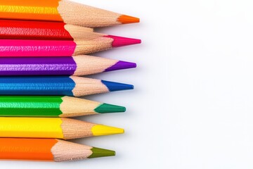 Fototapeta premium colored pencils on white background close-up Generative AI. Beautiful simple AI generated image