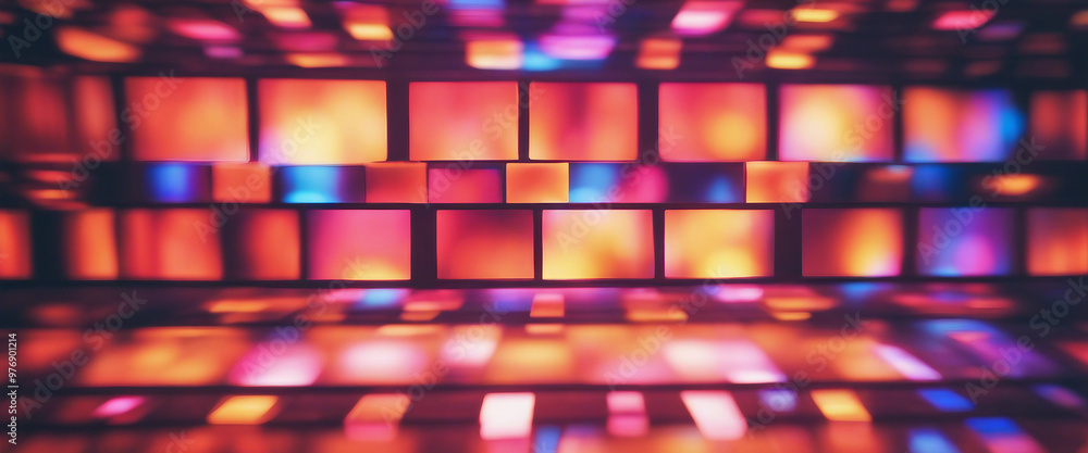 Poster Abstract colorful led light display showing pixels