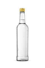 Bottle of chilled vodka isolated. Hard liquor product presentation. Transparent PNG image.