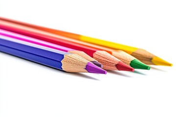 Close-Up of Colored Pencils Arranged in a Row on White Background. Beautiful simple AI generated image