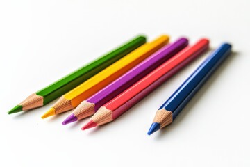 Fototapeta premium colored pencils on white background close-up Generative AI. Beautiful simple AI generated image