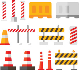 Road barrier and street barriers set. Vector