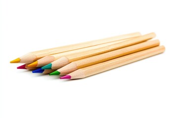 Close-Up of Colored Pencils Arranged in a Row on White Background. Beautiful simple AI generated image