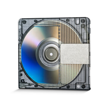 Gray transparent erasable recordable MD minidisc isolated. Transparent PNG image.