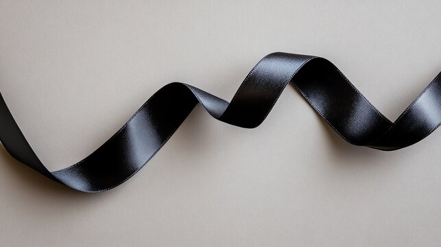 A black ribbon on a beige background.