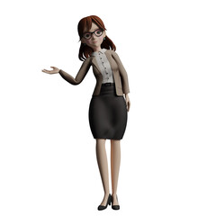 Fototapeta premium 3D Urban Male. A female teacher stands giving a hand gesture as if welcoming or introducing something, as if greeting students or participants in an event. Teacher Illustration