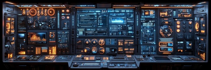 Futuristic Technology Background With Digital Interface HUD And Data Analysis Screens