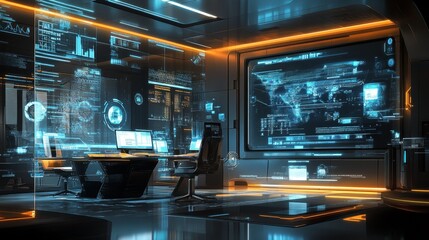 Obraz premium Future-Forward Business Innovation in Digital Interfaces at a Modern Workspace