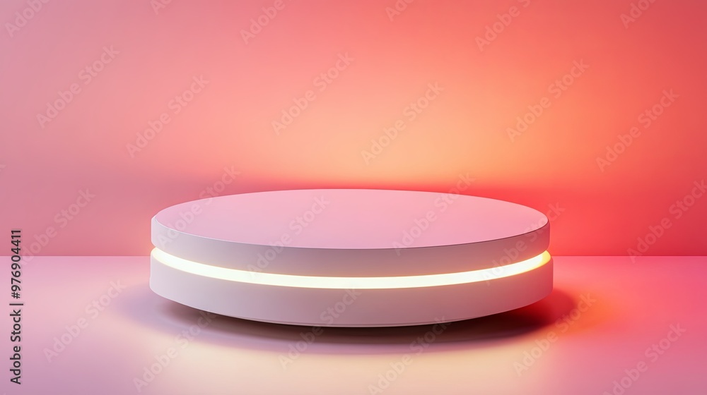 Poster a minimalist display platform with a soft glow, ideal for showcasing products or art in a modern set