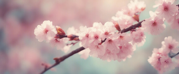 Obraz premium Cherry blossom background music notes pastel watercolor