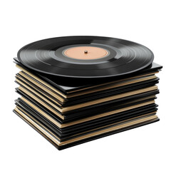 Fototapeta premium Stack of vintage vinyl records with one record on top. Concept of music, nostalgia, and audio culture