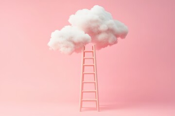Step ladder leading to pink clouds, close-up, simple soft pink background. Beautiful simple AI generated image