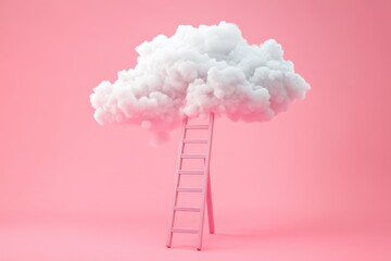 A surreal scene with a solitary pink chair placed between two pastel-colored trees, floating amidst fluffy clouds.. Beautiful simple AI generated image