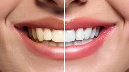 Close up of Teeth smiling with lips, half of the teeth is clean the other half is yellow and dirty, Before and after Dental Care banner wallpaper HD