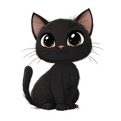 Cute Black Cat Halloween Cartoon Character Isolated on White Background
