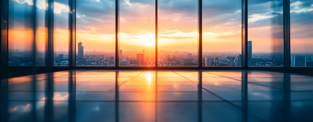 Urban Sunset Silhouette - Empty Foreground with Soft Lighting and City Skyline in Background