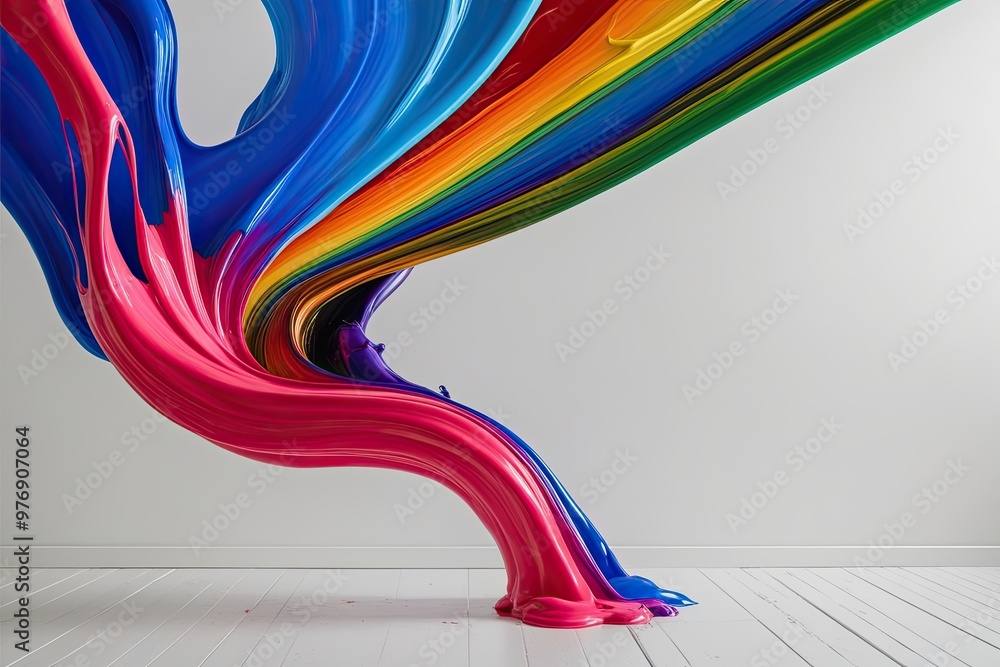 Poster dynamic paint flow adding vivid colors to a clean white background