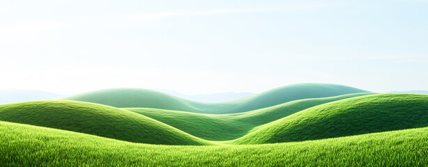 Tranquil Landscape with Rolling Green Hills and Clear Sky 