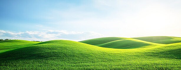 Serene Landscape with Rolling Green Hills and Clear Sky