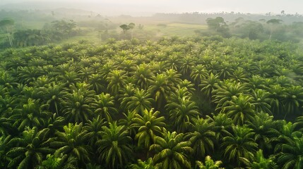 An high drone view shows how a tropical rain forest is being cut to erect and palm butter crops