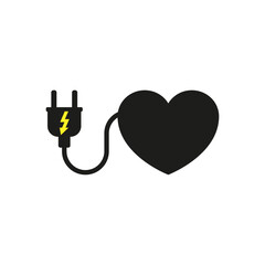 Electrical power plug with heart. Vector icon. 