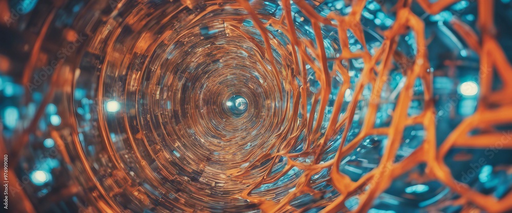 Poster exploring a vibrant abstract tunnel featuring clocks displaying various times representing the idea
