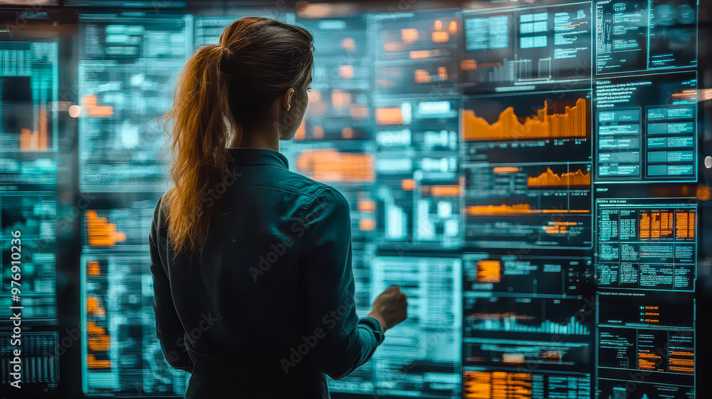 Poster project manager using ai tools for project scope definition and management in high-tech office with 