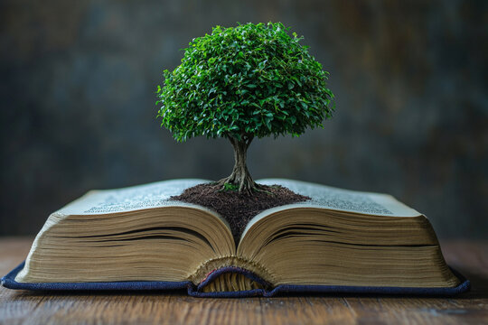 tree growing out of open book