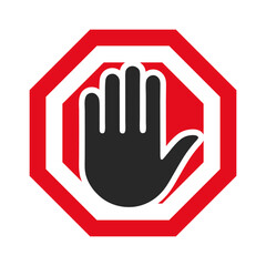 Obraz premium Stop hand icon. Stop or ban red round sign with hand icon. Vector illustration. Forbidden sign. Touch with hands is prohibited