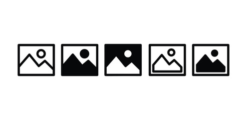 set of  gallery picture image icon symbol sign vector design black white color simple flat illustration