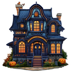 Charming Haunted House with Halloween Decor in Cartoon Style