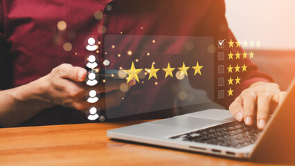 User give rating to service experience on online application, Customer review satisfaction feedback...
