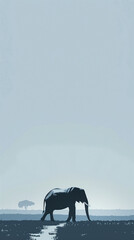 Obraz premium illustration of An elephant walking through a monochromatic savanna