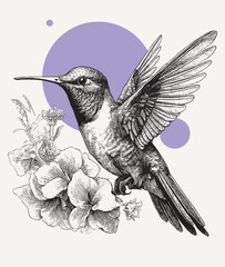 Vintage engraving of a hummingbird