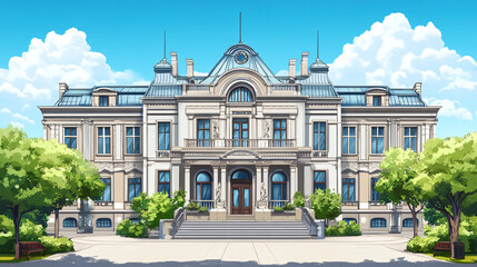 Fototapeta premium A historical city hall with grand facade and traditional elements.
