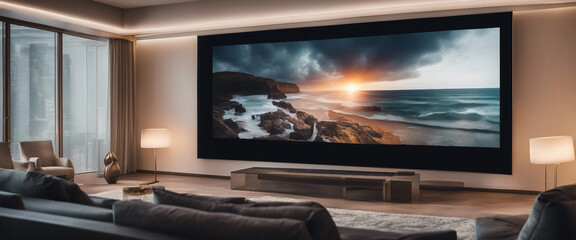 Fototapeta premium Home theater screen in apartment
