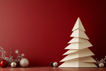 modern christmas backdrop with simple shapes forming a christmas tree