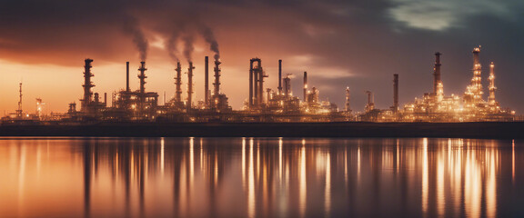 Fototapeta premium Industrial sunset at oil refinery