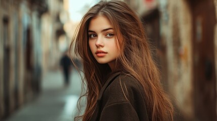 Fototapeta premium Beautiful Woman with Long Brown Hair