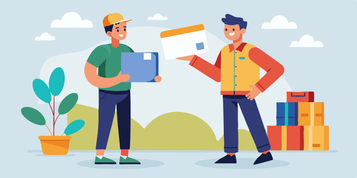 Parcel delivery service concept with courier and recipient interaction