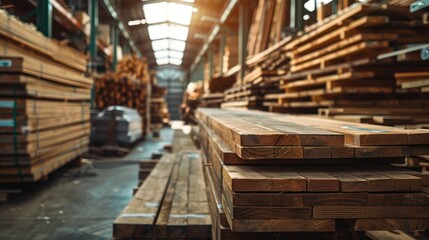 Wooden planks at sawmill warehouse