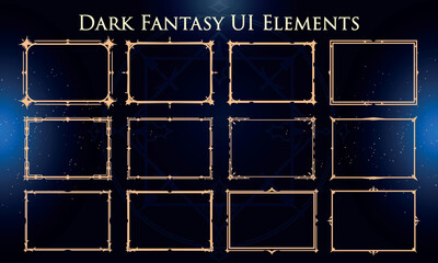 Set of Dark Fantasy Elements for user interface, poster, video. Fantasy magic HUD. Template for rpg game interface. Vector Illustration EPS10