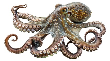 Octopus side view full body isolate on transparency background PNG