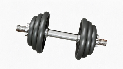 Black metal dumbbell with adjustable weights on a white background