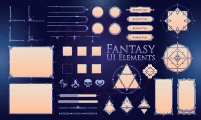 Set of Cute Fantasy Elements for user interface, poster, video. Fantasy magic HUD. Template for rpg game interface. Vector Illustration EPS10 © Oniks Astarit