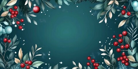 Obraz premium Watercolor Christmas wreath of branches boxwood with red berries and snowberries on white background. Beautiful and bright frame for your holiday