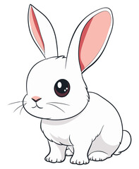 Cute White Rabbit. Flat Vector Illustration