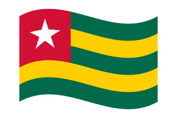 Wavy flag of Togo, isolated on a transparent background. Flag of the Togolese Republic. Vector illustration