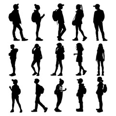 Students Silhouette Set. Flat Vector Illustration