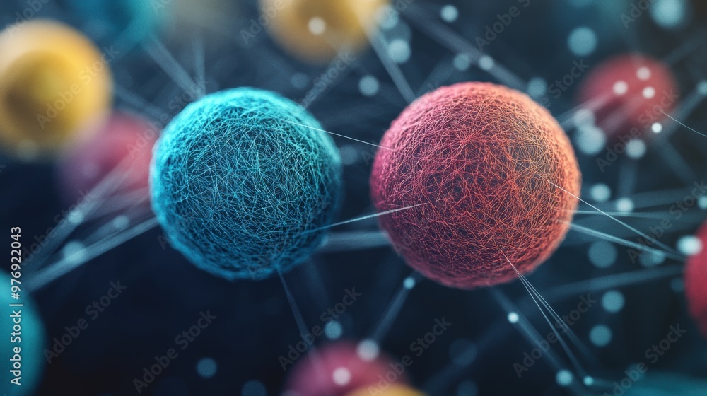 Poster brightly colored wool balls form a dynamic network, showcasing artistic expression and intricate cra